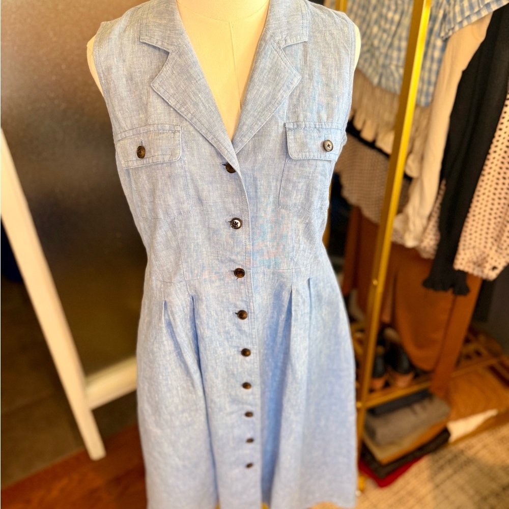 J. Jill Sleeveless Chambray Midi Dress M Summer Dress Sophisticated NWOT